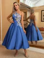 Perfect Ball-Gown One-Shoulder Flower Tea-Length Satin Homecoming Dress